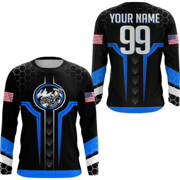 Maxcorners Blue Custom Dirt Bike Jersey Motocross Jersey Motocross Shirt LM2809