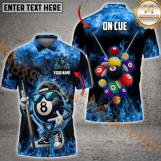 Maxcorners Billiard Funny Fire 8 Ball Multicolor Options Personalized Name, Team Name 3D Polo Shirt (4 Colors) For Paul