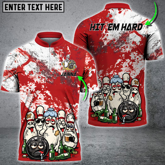Maxcorners Bowling Shirt Funny Drunk Pins Cartoon Party Graphic Multicolor Options Personalized Name, Team Name 3D Shirt For Hit 'em Hard Team