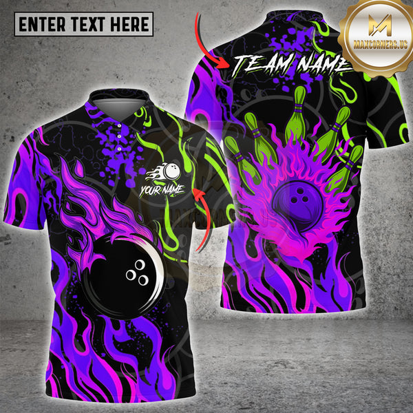 Maxcorners Jersey Flame Bowling Art Multioptions Customized Name, Team Name 3D Shirt (4 Colors)