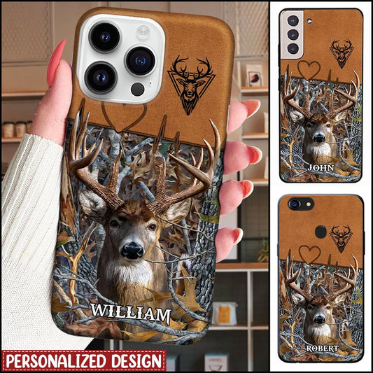 Maxcorners Deer Hunting Leather Parttern Personalized Name Phone Case LM1012