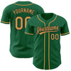 Maxcorners Custom Kelly Green Black Pinstripe Old Gold Authentic Baseball Jersey LM2605
