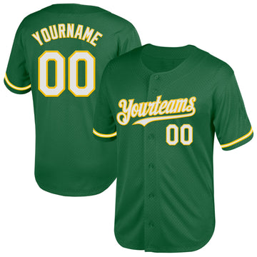Maxcorners Custom Kelly Green White-Yellow Mesh Authentic Throwback Baseball Jersey LM2605