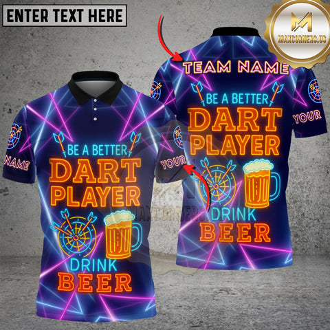 Maxcorners Darts Team Polo Shirt Neon Darts Player Drink Beer Night3D Multioptions Personalized Name, Team Name  3D Shirt