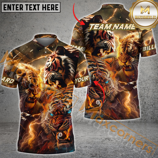 Maxcorners Ball 8 Inner Tiger Striking Lightning Billiard Jersey Multicolor Options Personalized Name, Team Name 3D Polo Shirt