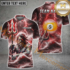 Maxcorners Ball 9 Dominate The Lanes With Poseidon Power Billiard Jersey Multicolor Options Personalized Name, Team Name 3D Polo Shirt