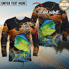Maxcorners Mahi Mahi Fishing Jersey Fire Wave Design Personalized Name, Team Name 3D Long Sleeve Shirt