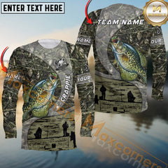 Maxcorners Crappie Fishing Jersey Realistic Neon Fish & Camo Personalized Name, Team Name 3D Long Sleeve Shirt