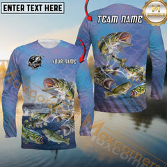 Maxcorners Bass Fishing Legendary Catch Sun Protection Personalized Name, Team Name 3D Long Sleeve Shirt