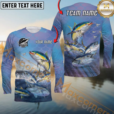 Maxcorners Tuna Fishing Legendary Catch Sun Protection Personalized Name, Team Name 3D Long Sleeve Shirt