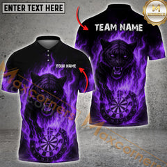 Maxcorners Darts Flaming Panther Personalized Name, Team Name Shirt
