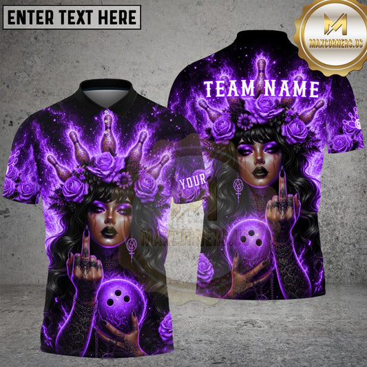 Maxcorners Bowling Gothic Fire Woman and Roses Multicolor Customized Name, Team Name 3D Shirts