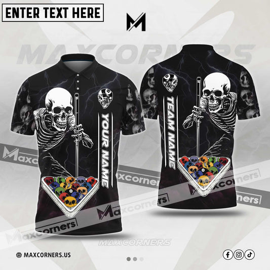 Maxcorners Billiards Ball Skull Thunder Lightning Pattern Multicolor Options Personalized Name, Team Name 3D Polo Shirt