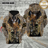 Maxcorners Grass Brown Camo Deer Hunting Custom Name Hunter Apparel With Grim Reaper Design 3D Hoodie All Over Printed Clothes