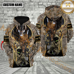 Maxcorners Grass Brown Camo Deer Hunting Custom Name Hunter Apparel With Grim Reaper Design 3D Hoodie All Over Printed Clothes