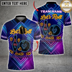Maxcorners Bowling And Pins Letâ€™s Roll With Neon Style Personalized Name 3D Unisex Shirt
