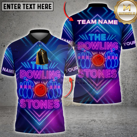 Maxcorners The Bowling Stones With Neon Style Personalized Name 3D Unisex Shirt