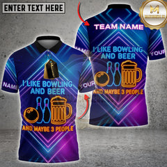 Maxcorners Bowling Bowling & Beer & Maybe 3 People With Neon Style Personalized Name 3D Unisex Shirt