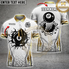 Maxcorners Billiards White & Gold 8-Ball Multicolor Customized Name, Team Name 3D Shirt