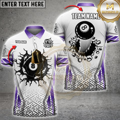 Maxcorners Billiards White & Gold 8-Ball Multicolor Customized Name, Team Name 3D Shirt