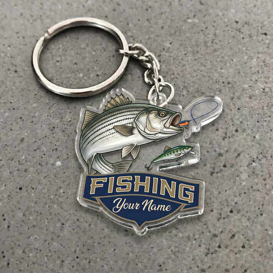 Maxcorners Striped Bass Fishing Jumping Fish Personalized Name 3D Keychain And Ornament