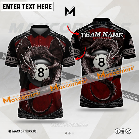 Maxcorners Billiard Dragon 8-Ball  Multicolor Options Personalized Name, Team Name 3D Polo Shirt