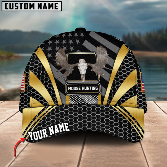 Maxcorners Moose Hunting Hexagon Pattern Multicolor Personalized Name 3D Cap