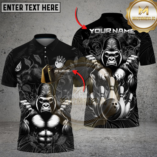 Maxcorners Bowling Gorilla Strike Multicolor Customized Name, Team Name 3D Shirts