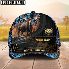 Maxcorners Camouflage Moose Hunting Hexagon Pattern Multicolor Personalized Name 3D Cap