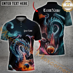 Maxcorners Blue Smoke Custom Dragon Bowling Team Polo Shirt For Men And Women Dragon Bowling Tournament Shirt