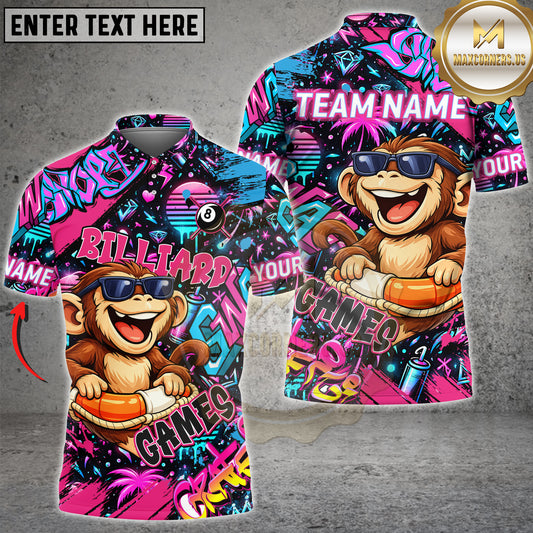 Maxcorners Billiard Graffiti Cool Monkey 8 Ball Character Personalized Name 3D Unisex Shirt