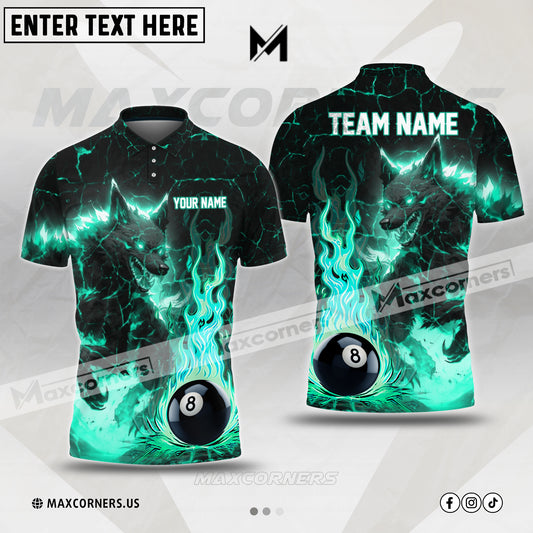 Maxcorners Billiards 8 Ball Wolf Magma Multicolor Options Personalized Name And Team Name 3D Polo (4 Colors)
