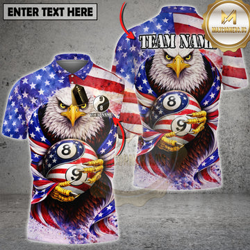 Maxcorners Billiards American Eagle USA Flag Yin Yang Pool Ball Personalized Name 3D Unisex Shirt