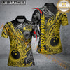 Maxcorners Custom Black And Yellow Flame Tribal Polynesian Bowling Shirt For Women