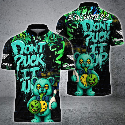 Maxcorners Bowling Bear Scary Teddy Don’t ?uck it up Graffiti Style Customized Shirt For Jim Barrio