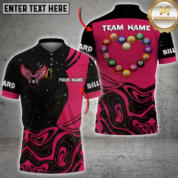 MaxCorners Billiard Funny Balls Heart Customized Name, Team Name 3D Polo Shirt