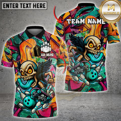 Maxcorners Bowling Graffiti Skull Multicolor Customized Name, Team Name 3D Shirts