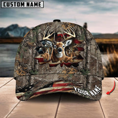 Maxcorners American Flag Hunting Deer Crack Camo Pattern Multicolor Option Personalized Cap