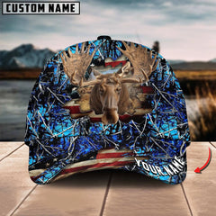Maxcorners American Flag Hunting Moose Crack Camo Pattern Multicolor Option Personalized Cap