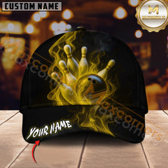 Maxcorners Flaming Strike Bowling Multicolor Personalized Name 3D Cap