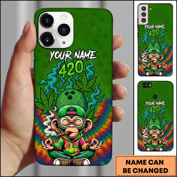 Maxcorners Bowling 420 Stoner Monkey Psychedelic Art Personalized Name 3D Phone Case