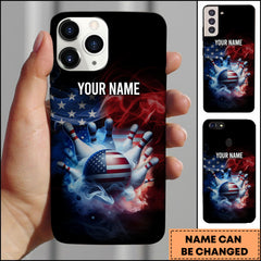 Maxcorners Bowling USA Patriotic Smoke Ball & Pins Personalized Name 3D Phone Case