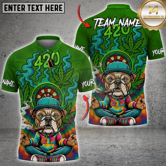 Maxcorners Darts 420 Smoking Bulldog Zen Cartoon Personalized Name 3D Unisex Shirt