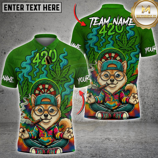 Maxcorners Darts 420 Smoking Shiba Dog Zen Cartoon Personalized Name 3D Unisex Shirt