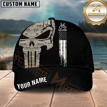 Maxcorners Fishing Bass Skull American Flag Personalized 3D Cap