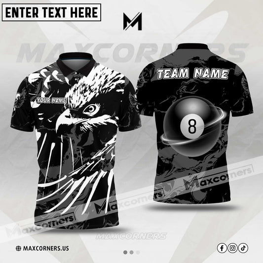 Maxcorners Billiard Ball 8 Eagle Multicolor Option Customized Name, Team Name 3D Polo Shirt (6 Colors)