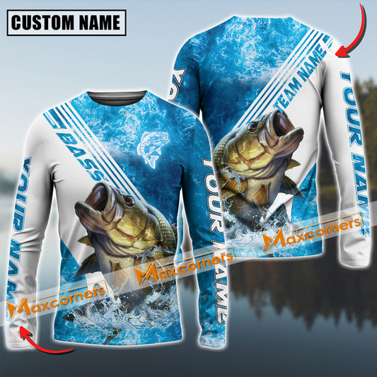 Maxcorners Ocean Predator Bass Fishing Jersey Sun Protection Personalized Name,Team Name 3D Long Sleeve Shirt