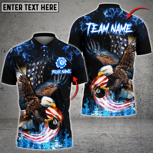 Maxcorners Billiard 8 Ball Eagle Fire Flame Multicolor Options Personalized Name, Team Name 3D Polo Shirt
