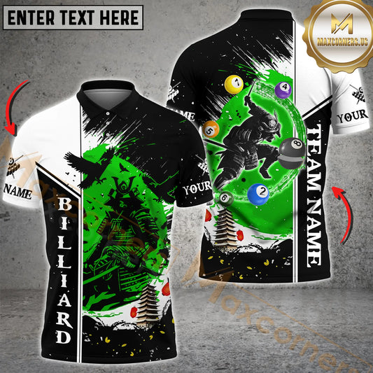 Maxcorners Samurai Design Billiard Jersey Multicolor Options Personalized Name, Team Name 3D Polo Shirt (4 Colors)
