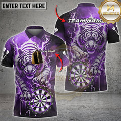 Maxcorners Personalized Thunder Lightning Tiger Dart Shirts For Men Custom 3D Dart League Team Jersey|Purple LM064